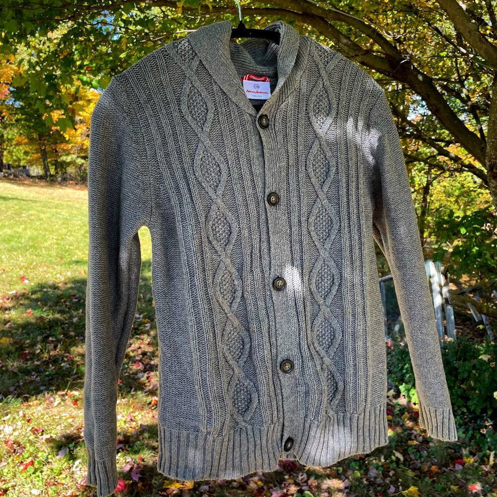 Hanna Andersson Boy's (sz. 10) Gray Shawl Collar Cable Cardigan